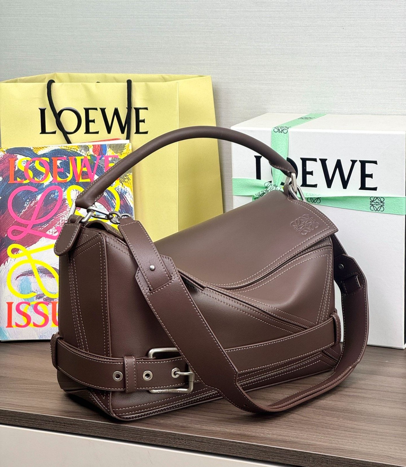 L0ew* Large Puzzle Biker bag in shiny calfskin